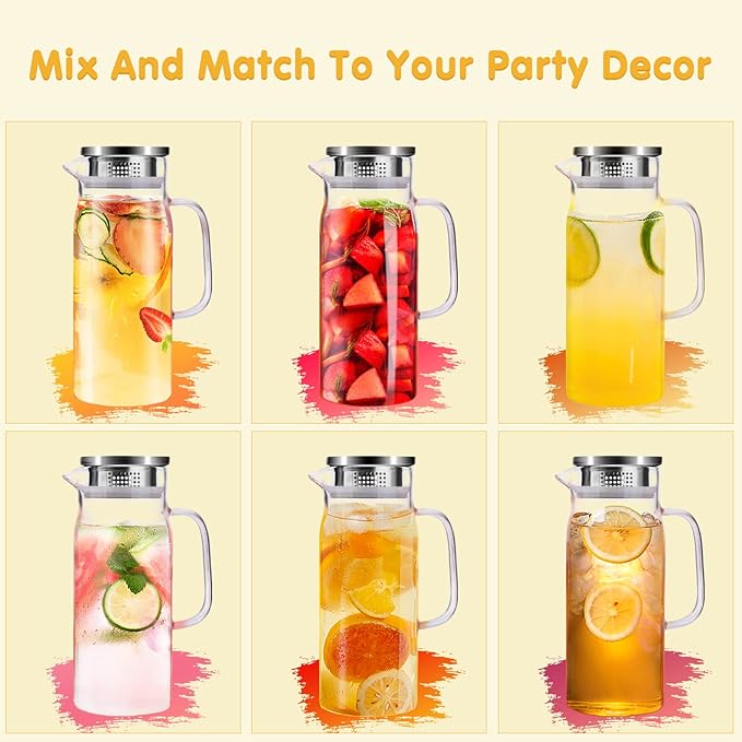 Glass Pitcher, 34 oz / 1 Liter Glass Pitcher with Lid, Glass Water Pitcher, Glass Carafe with Lid