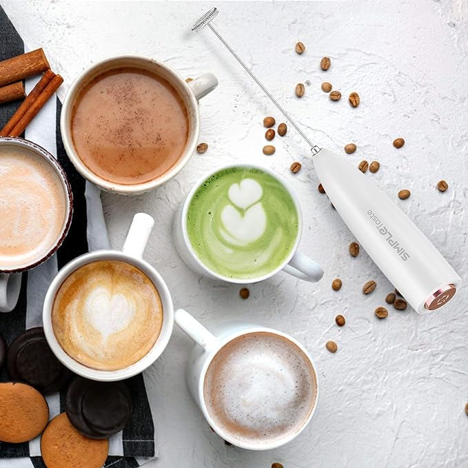 SIMPLETASTE Milk Frother Handheld Battery Operated Electric Foam Maker, Drink Mixer with Stainless Steel Whisk and Stand for Cappuccino, Bulletproof Coffee, Latte