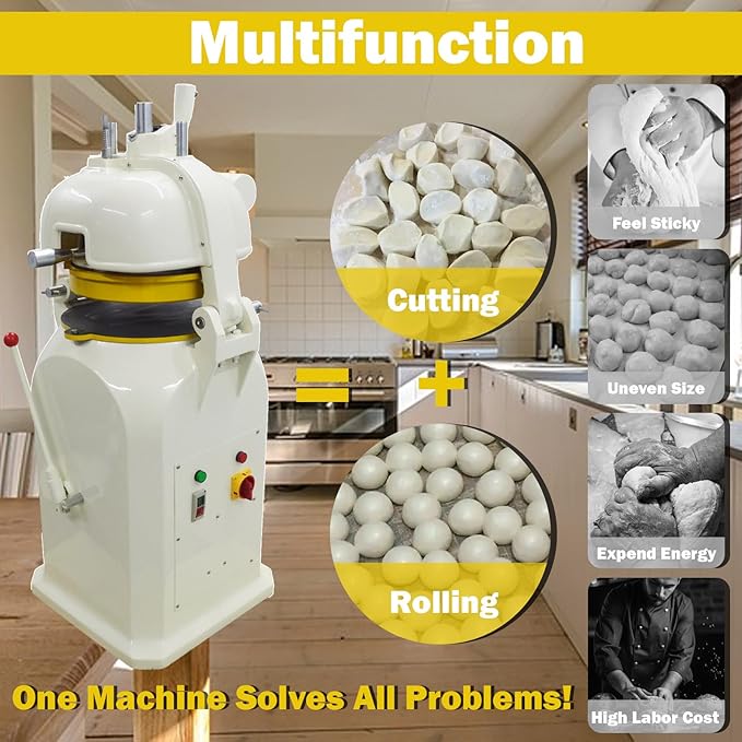 TECHTONGDA Commercial Dough Divider Rounder 16pcs Electric Dough Cutting and Rounding Machine Paste Ball Machine 3.53-7.05oz for Hamburger Bread Pizza Bakery