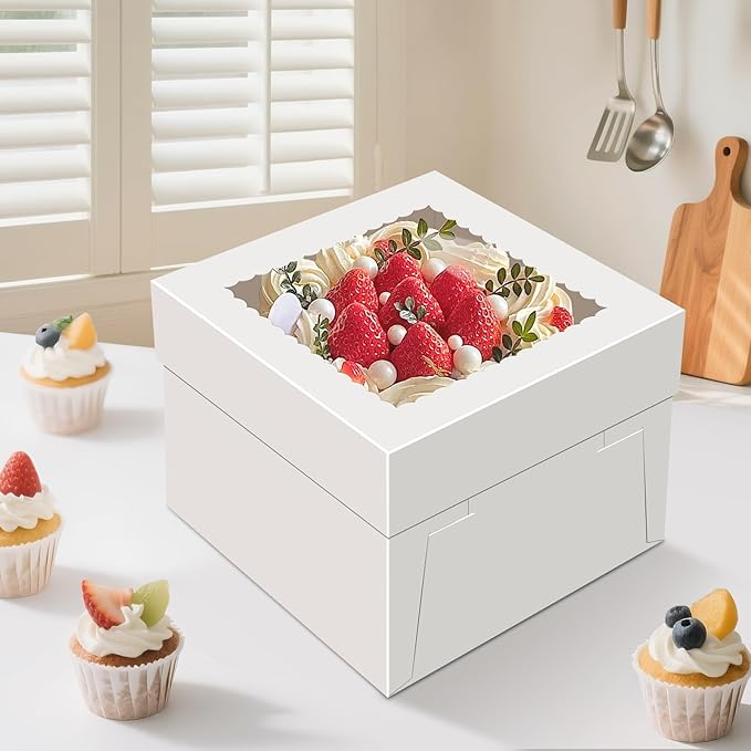 15 PCS Cake Boxes 8 Inch, 8x8x5 Inch Cake Box, 8 Inch Cake Box with Window, White Bakery Boxes, Large Baking Boxes, Cajas Para Pasteles, 8x8 Cake Boxes for Birthday, Wedding, Party, Business