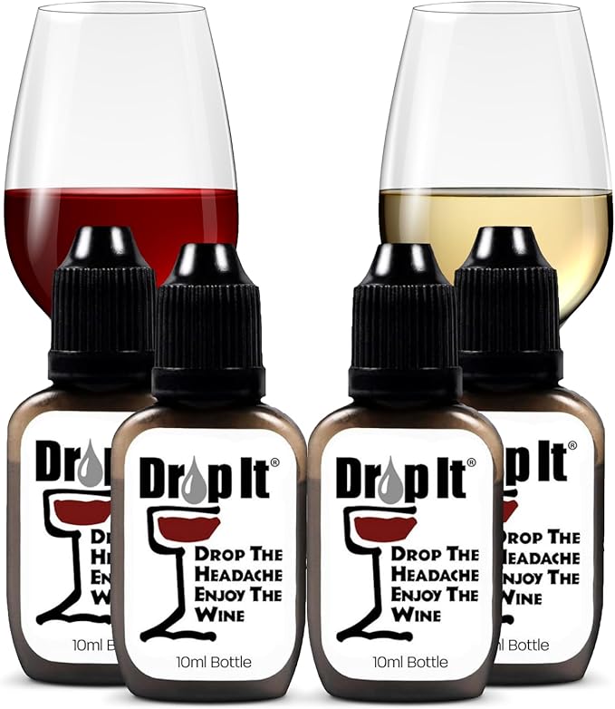 Drop It Wine Drops, Original - 10 mL, 4 Pack - Naturally Reduces Sulfites & Tannins in Red, White & Sparkling Wines - Portable, Easy to Use - Treats Up to 55 Glasses/9 Bottles of Wine Each - USA Made