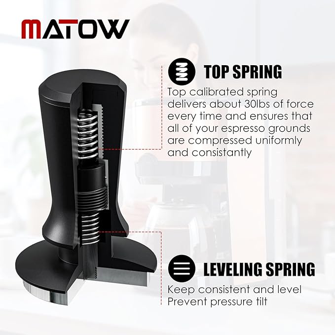 51mm Espresso Hand Tamper, MATOW Dual Calibrated Spring Loaded Coffee Tamper with Stainless Steel Flat Base, Pro-barista 30lbs Espresso Tamper with Anodized Aluminum Handle