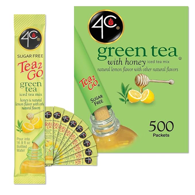 4C Powder Drink Stix, Green Tea 500 Count, Bulk Buy, Singles Stix, On the Go, Refreshing Water Flavorings, Value Pack