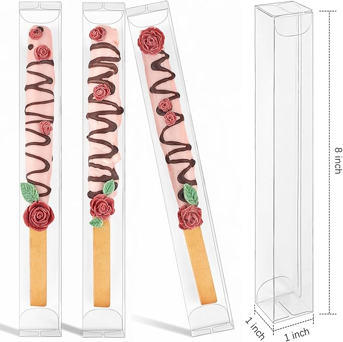 45 PCS Clear Pretzel Rod Boxes 1x1x8 Inches Gumball Tubes Box for 8, Individual Treat Box Transparent Plastic Candy Party Favor Boxes
