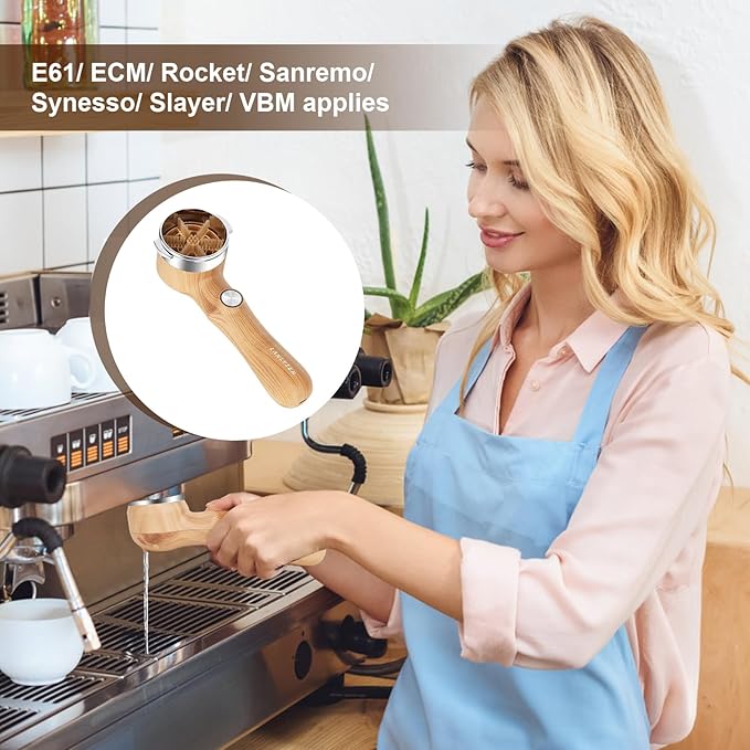 58mm Espresso Coffee Machine Cleaning Brush Wood Grain Color Espresso Machine Electric Cleaning Brush 360°Totally Enclosed for E61, Flair 58, ECM, Rocket, Sanremo, Synesso, Slayer, VBM