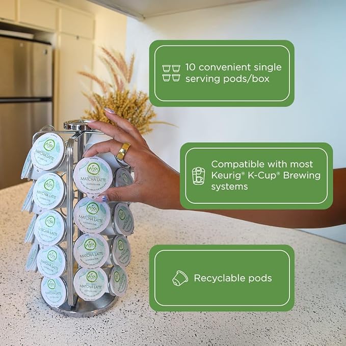 Aiya Creamy Matcha Latte Pods - Authentic Matcha with Rich Notes of Vanilla, Convenient Single-Serve Pods (10 Count, Sweetened)