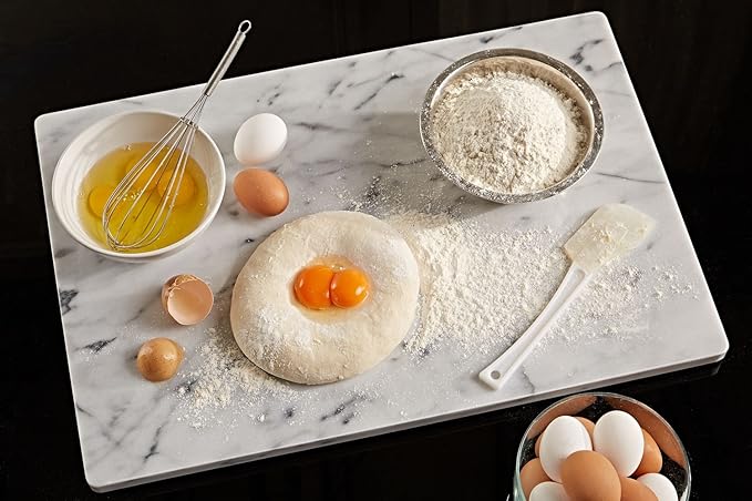 JEmarble Pastry Board 16x24 inch with Non-Slip Rubber Feets for Stability Perfect for Keep the Dough Cool and Chocolate Tempering(Premium Quality) White