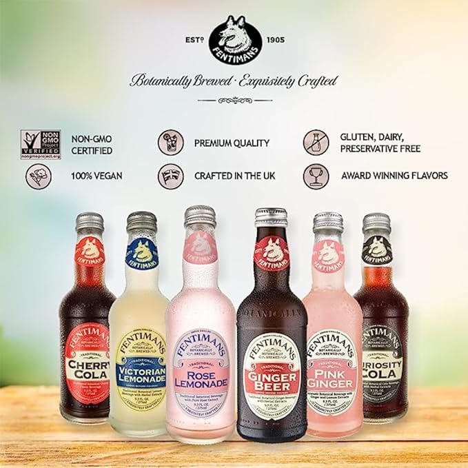 Fentimans Sparkling Variety Pack (Rose Lemonade, Sparkling Lemonade, Ginger Beer) - Tonic Water, Craft Soda, Perfect Mixers, Natural Ingredients, Botanically Brewed - 4 of Each, 9.3 Fl Oz (Case of 12)