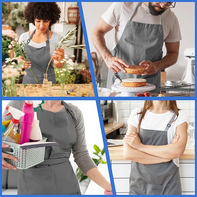 4 Pack Chef Apron, Adjustable Apron with 2 Pockets, Unisex Personalised Apron for Cooking, Kitchen, Restaurant