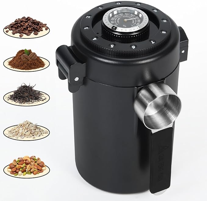 Coffee Canister, Airtight Stainless Steel Kitchen Food Storage Container With Spoon And Date Tracker, For Ground Coffee, Cereal, Bean, Tea,Sugar (black)