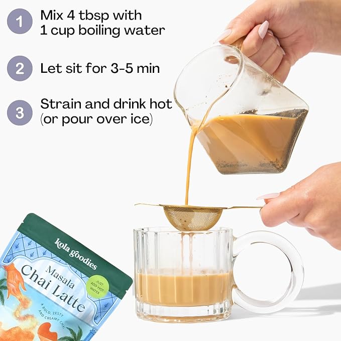 Kola Goodies Masala Chai Tea Latte Powder – Cozy Holiday Spiced Tea Mix with Ceylon Black Tea & Warming Spices – Instant Chai Latte Drink – Fall & Winter Favorite – Low Sugar – 15 Servings