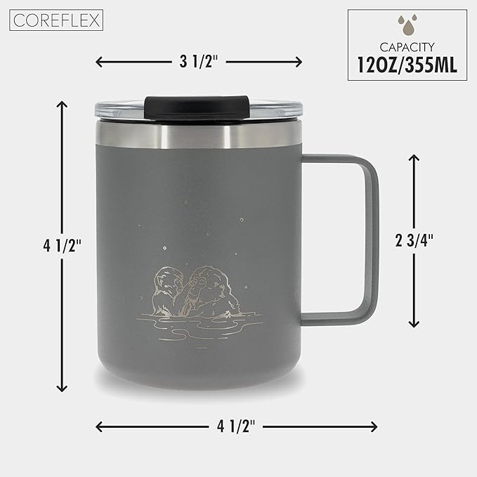 COREFLEX 12 oz Insulated Coffee Mug with Handle & Lid, Stainless Steel Double Walled Vacuum Insulated Tumbler, Travel Coffee Cup Thermal Cup - Home, Office, Travel, Outdoor, Camping