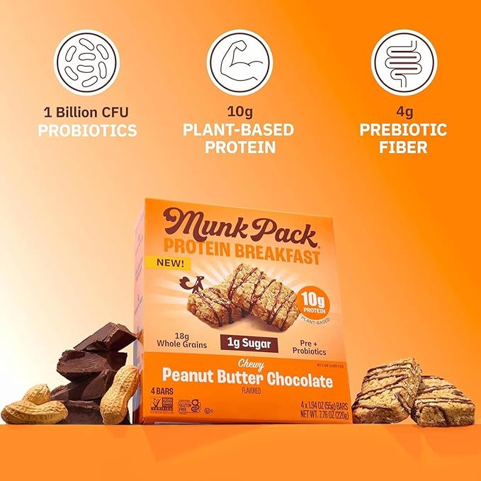 Munk Pack Sampler Pack Probiotic Protein Snack Bars | 10g Plant Protein, 1g Sugar, 6g Fiber |Diabetic-Friendly Ideal Breakfast Bars - On-the-Go Snacks, Gluten-Free, Non-GMO | 5 Count