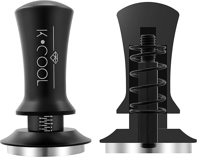 K COOL 51mm Coffee Espresso Tamper, Premium Barista Tools, Calibrated Spring Tamper, 100% Stainless Steel Flat Base Tamper with Scale Mark for Espresso Machine (Black)