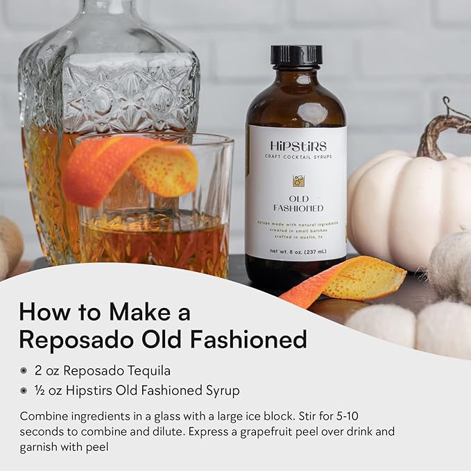HipStirs Old Fashioned Mix - Our Artisan Old Fashioned Syrup uses Real Blood Orange Bitters for Cocktails to Make it a Rich and Timeless Winter Drink Mixer (8 Fl Oz)