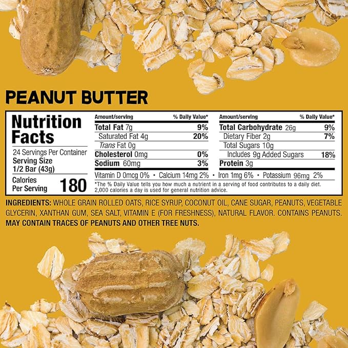 Bobo's Peanut Butter Oat Bars, Gluten Free, Non-GMO, Whole Grain Oats, Pack of 12 | Snack Bars | On-the-Go | Made with Simple Ingredients