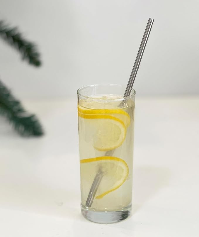 10 Pcs Stainless Steel Straws, Reusable Drinking Straws, 5 Straight + 5 Bent Metal Straws Set With 2 Pcs Cleaning Brushes (Silver, 10.5 Inch)