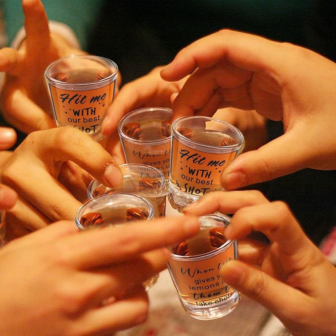 Kolewo4ever 24 Pieces Funny Friends Shot Glasses Funny Friends Shot Glasses Clear Glass Cups with Heavy Base for Adult Small Glass Shot Cups 1.75 oz Shot Glass for Best Friend