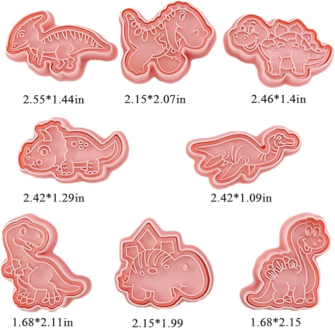 8 Pcs Dinosaur Cookie Cutters Set, 3D Dinosaur Style Baking Molds with Plunger Stampers, Cookie Cutter for Baking, Fondant, Cheese, and Pastries(K8)
