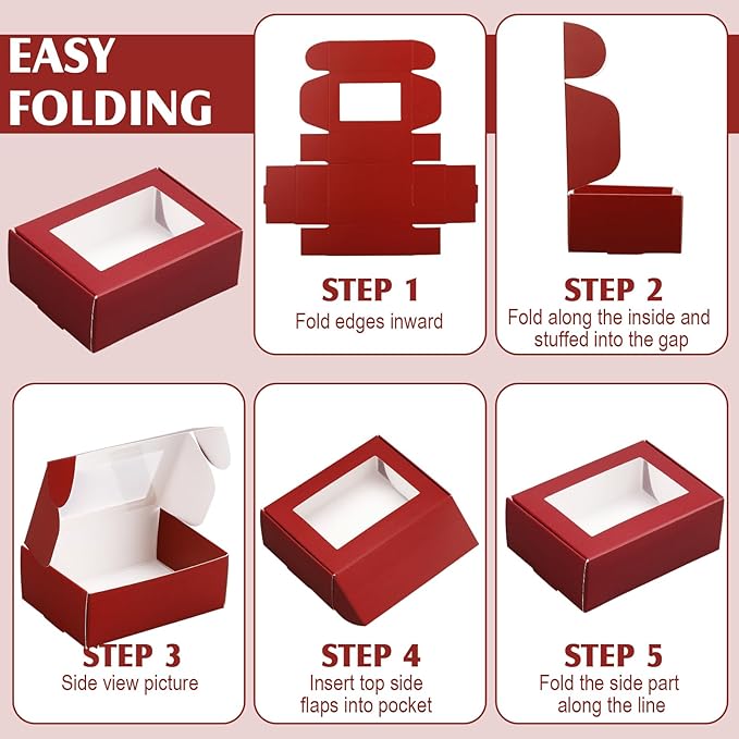 Zonon 30 Pcs Soap Boxes for Homemade Packaging, Mini Kraft Treat Boxes with Window for Bakery Candy Soap Making Gift Packaging(3.7 x 2.6 x 1.37 Inch,Burgundy)