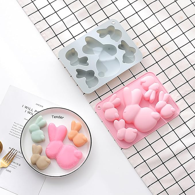 2 Pack Bunny Silicone Molds, 5-Cavity Easter Bunny Chocolate Tray Molds, Bunny Baking Molds for Jellies, Candies, Ice Cubes, Wax Melts, Soaps, Cake Decoration