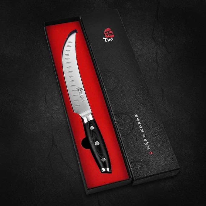 TUO Butcher Knife, 8 inch Meat Cleaver Scimitar Breaking Curved Slicing Carving Knife German HC Steel with Full Tang Pakkawood Handle, Kitchen Knife for Home and Restaurant