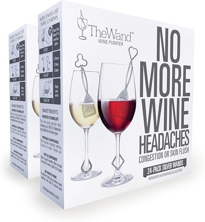 PureWine Wine Wands Purifier, 48 Wine Filters Remover Histamines Sulfite - May Reduce and Alleviate Wine Allergies & Sensitivities - Restores Taste, Perfect Wine Pourer, Gifting, Holiday (48 Pack)