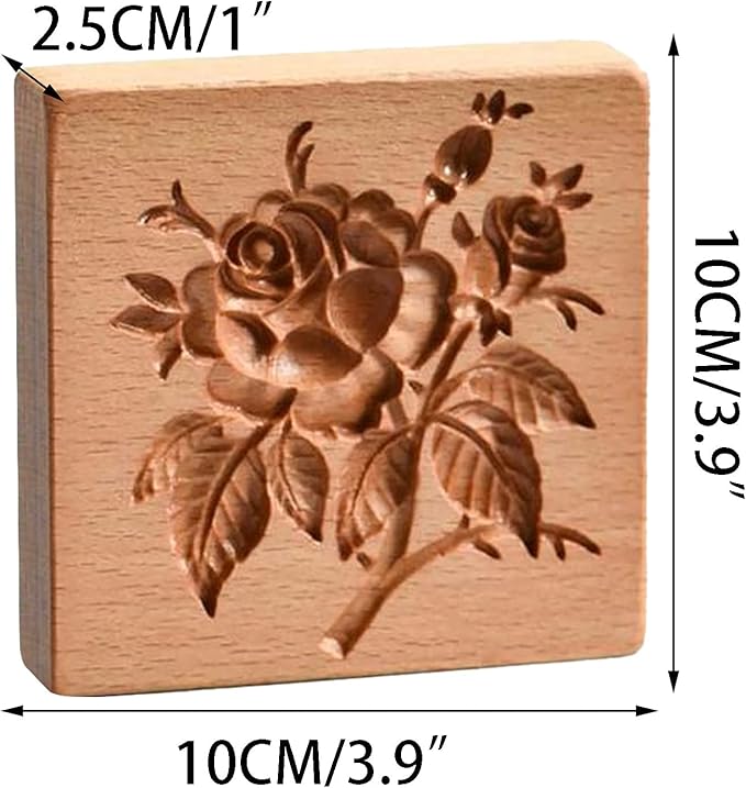 Wooden Cookie Biscuit Mold, 3D Baking Mold, Embossing Craft Decorating Baking Tool, Suitable for Halloween Thanksgiving Christmas Kitchen DIY (Rose 10 * 10 * 2)