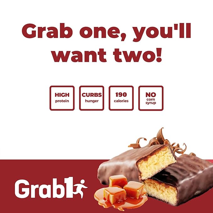 Grab1 Caramel Deluxe Protein Bars (20 Bars) | Controls Hunger | Certified Kosher | Delicious Tasting | Low Calorie | Great Meal Replacement or Snack