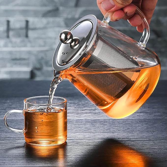 1300ml(44oz) Glass Teapot with Removable Infuser - Stovetop Safe High Borosilicate Clear Teapot for Loose Leaf Tea, Blooming Tea, Home & Office Use