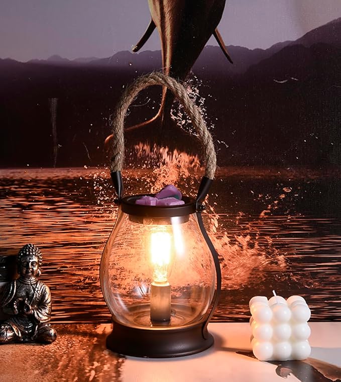 Electric Wax Melting Heater,Edison Bulb Wax Heater,Heater for Scented Wax,Oil Burner for perfumes,Home Decor (Retro, Twine Handle)