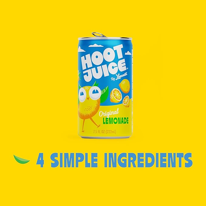 Hoot Juice Original Lemonade By Lemonati, No Artificial Sweeteners or Flavors, Gluten-Free, Kosher, Non-GMO, Vegan, 7.5 Fl Oz Mini-Cans, Pack Of 24, Original Lemonade