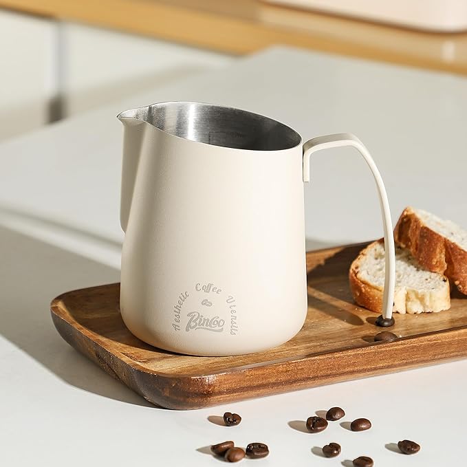 Milk Frothing Pitcher 750ML - Espresso Steaming Pitcher with Large Handle and Scale,Stainless Steel Milk Frothing Cup for Cappuccino, Latte Art,Coffee Machine Accessories (White)