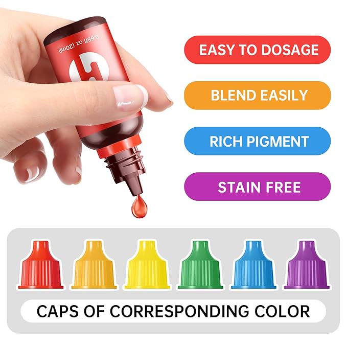 Food Coloring Liquid Food Dye Water Based Food Color 6 Colors x 20 ml Herbeklab Concentrated Food Coloring for Slime Baking Icing Cake Decorating Easter Egg - 4.06 Fl Oz
