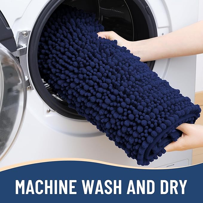 Arotive Luxury Chenille Bathroom Rug Mat, Extra Soft Thick Absorbent Shaggy Bath Rugs, Non-Slip Machine Wash Dry, Plush Bath Mats for Bathroom, Shower and Tub, 54x24, Navy