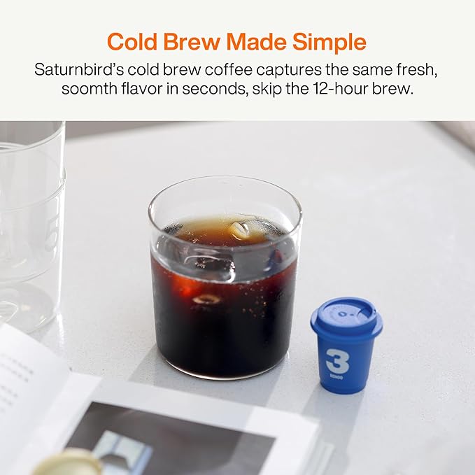 SATURNBIRD Coffee Instant Cold Brew, Medium Roast, Smooth & Clean Blend of 100% Specialty Arabica, Enjoy Hot or Cold, Freeze Dried Iced Coffee, 24 Single Servings for Home, Travel, Office (NO.3)