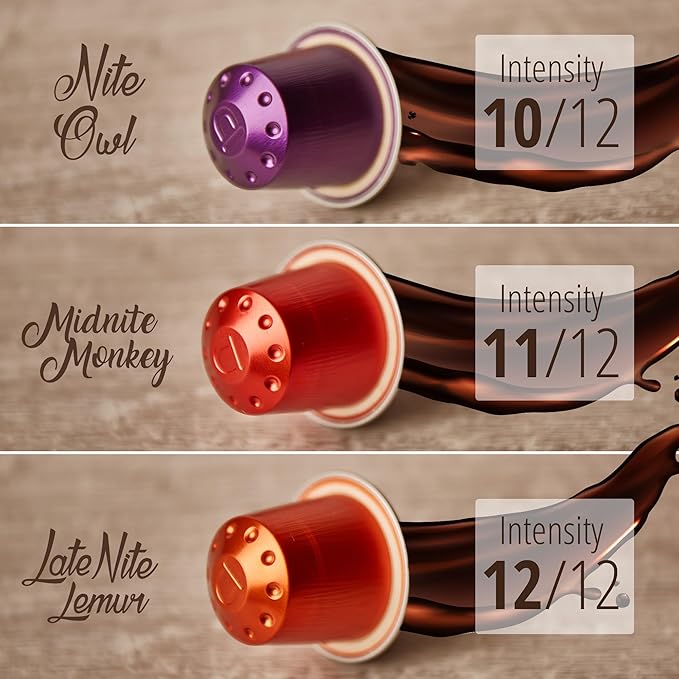 Late Nite Lemur 120ct for Nespresso Original Machine Compatible Pods I Intensity 12 I Aluminum Coffee Capsules I Like Palermo Kazaar Espresso I 100% Arabica Beans with High Intensity