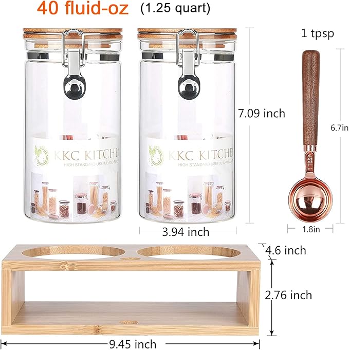 KKC HOME ACCENTS Glass Food Storage Jars with Airtight Locking Clamp Bamboo Lids,Coffee Bean Storage Containers,Sealed Glass Container with Scoop for Coffee Ground,Tea,Nut,Sugar,Coffee Holder