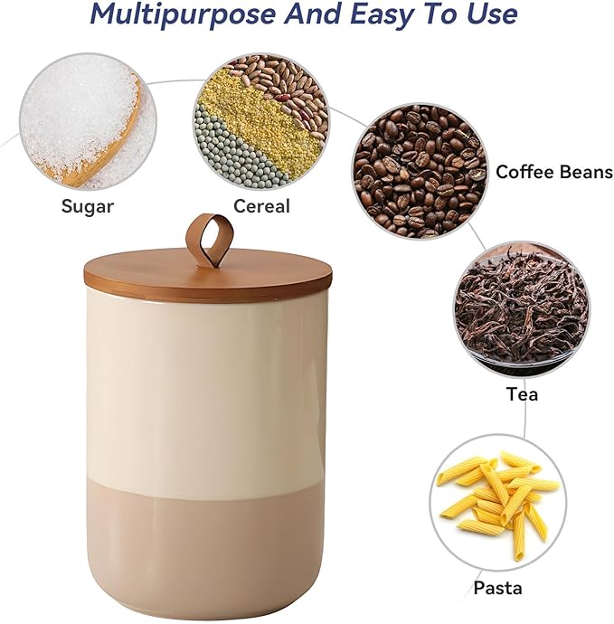Coffee Canister, Ceramic Food Storage Jars with Lids Salt Matcha Container Brown Sugar Container Bowl for Kitchen Tea, Coffee Beans, Spice (#001Khaki-9oz/260ml)