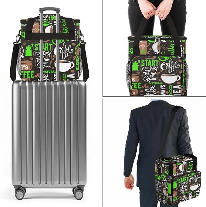 coffee beans cup green Coffee Maker Carring Bag Travel Carrying Storage Tote Bag Compatible with Keurig K-Mini or K-Mini Plus Portable Single Serve Coffee Brewer Case with Pockets for K-cup Pods