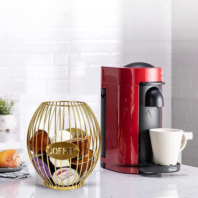 Stainless Steel Elliptical Cup Coffee Basket pods holder Sturdy for Home or Office Kitchen Counter Organizer Espresso Capsule (Gold)