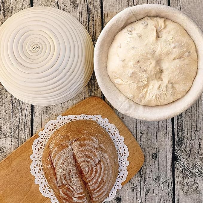 KONGDY Banneton Bread Proofing Basket, 10 Inch Round Sourdough Proofing Basket with Linen Liner, Bread Making Starter Kit, Bread Lame