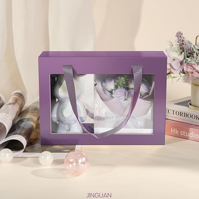 Purple Gift Box with Window, Clear Magnetic Gift Box for Present, Bridesmaid Proposal Box (10.5x7.5x3 Inches)
