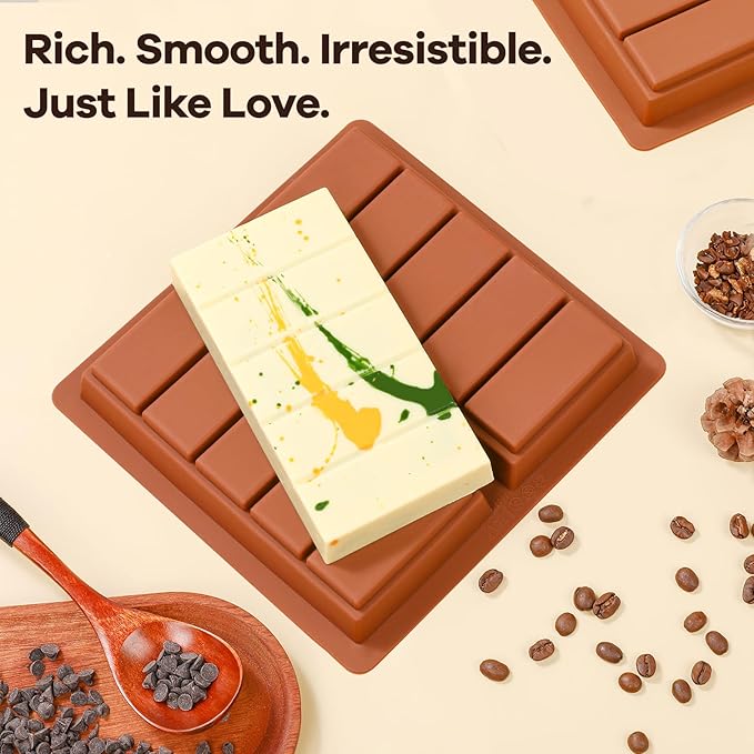 Dubai Chocolate Molds 1 Inch Deep, Silicone Chocolate Bar Mold – Non-Stick, Flexible, Large and Thick Homemade Chocolates, Candies, and Desserts - Set of 2