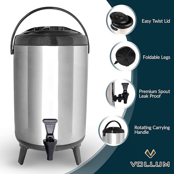Stainless Steel Insulated Beverage Dispenser – Insulated Thermal Hot and Cold Coffee Carafe – 8 Liter Drink Dispenser with Spigot for Hot Water, Tea & Coffee, Cold Milk, Juice & More BLACK