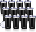 HASLE OUTFITTERS 12oz Skinny Tumbler Bulk, Slim Tumblers Set with Lid, Double Wall Stainless Steel Insulated Travel Coffee Mug, Durable Powder Coated Travel Water Cup(Black, 12)