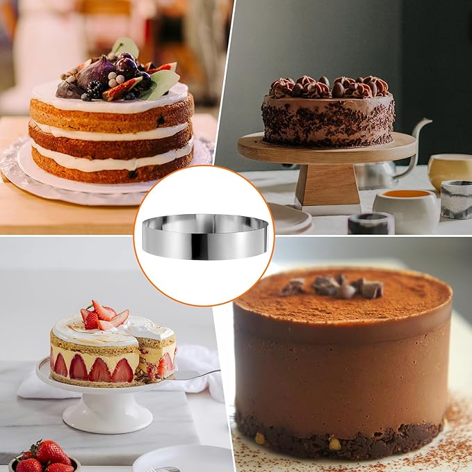 HARFINGTON Round Cake Ring 10 x 2 Inch Seamless Stainless Steel Pastry Mousse Dessert Ring Mirror Coating for Baking Cooking Making Tool