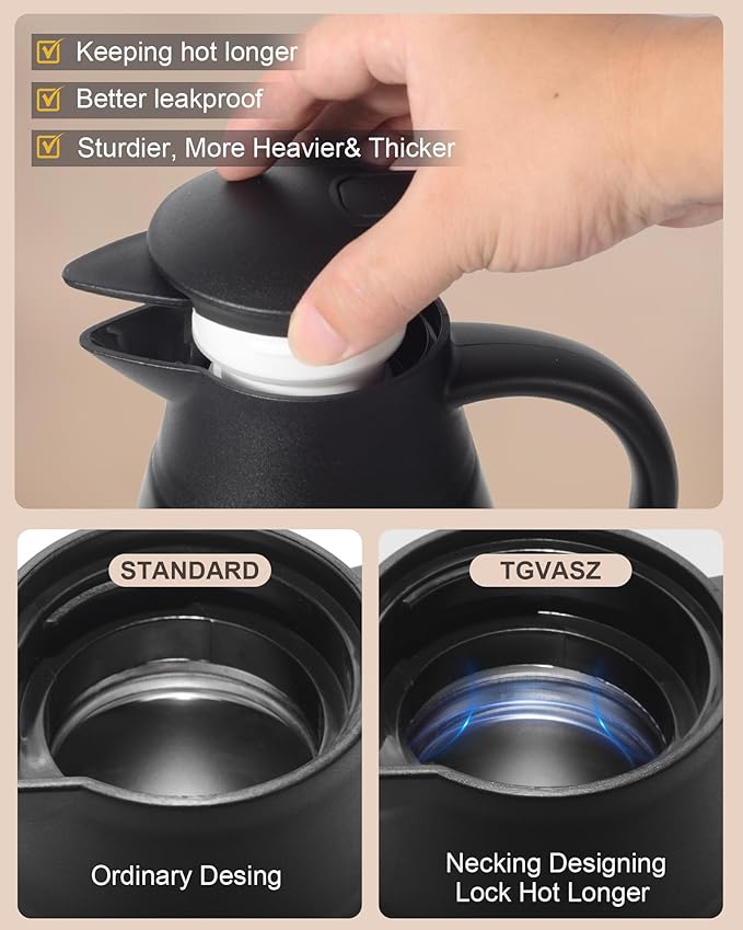 70Oz Thermal Coffee Carafe for keeping hot, Airpot Insulated Carafe Stainless Steel Thermal Pot for Coffee, (black+silver)