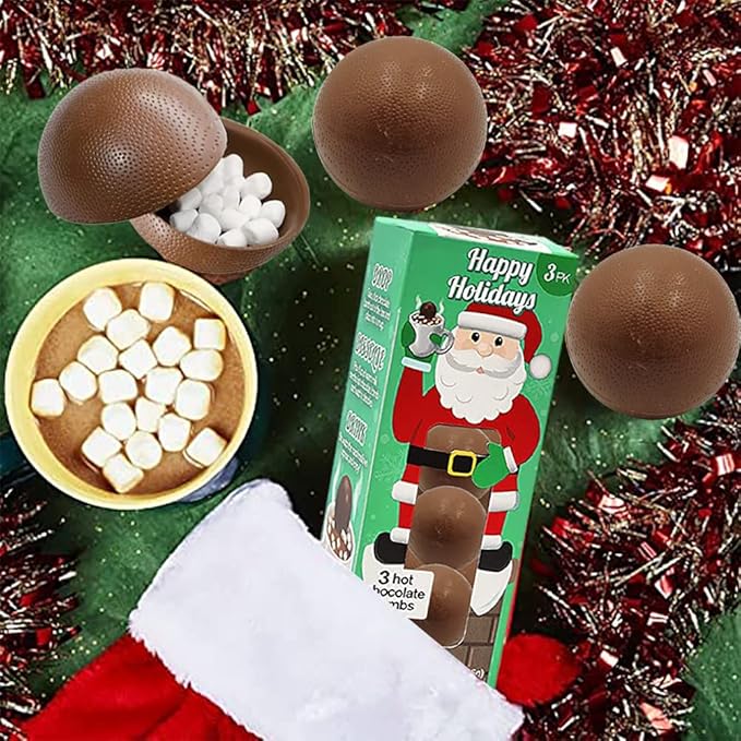 Fruidles Christmas Hot Chocolate Bombs, Drop, Dissolve, Drink Chocolaty Hallow Filled with Mini Marshmallows Birthday, Cocoa Bombs (Single (3 Count))