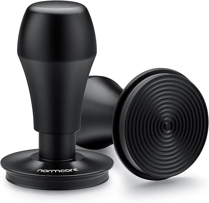 Normcore 53.3mm Espresso Coffee Tamper - Titanium Ripple Plating Base - Spring Loaded Tamper - 15lb / 25lb / 30lbs Replacement Springs - Anodized Aluminum Handle and Stand